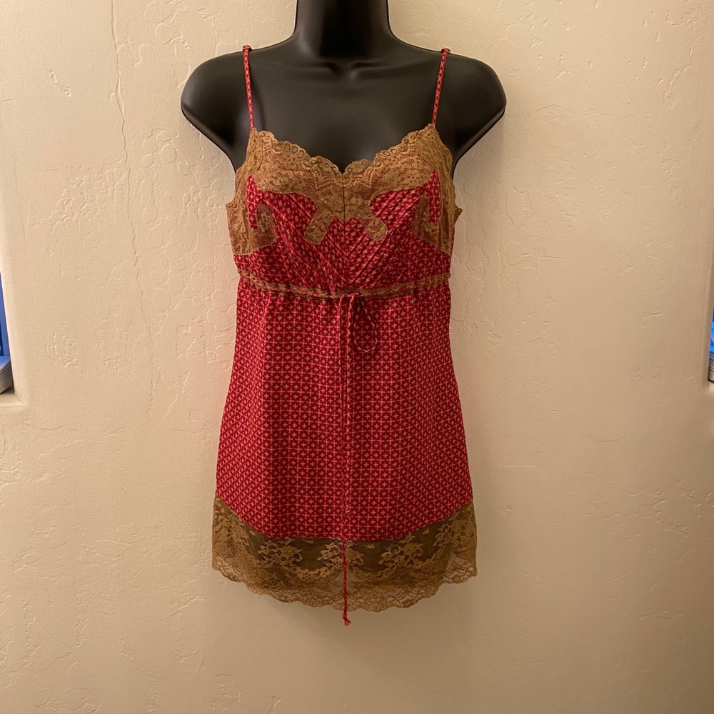 Express Red & Brown Lace Camisole Top Size XS NWT